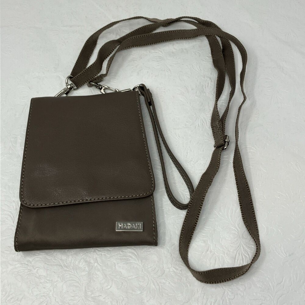 Hadaki Travel Wallet Wristlet Crossbody Strap Purse Bag Brown Taupe Unisex